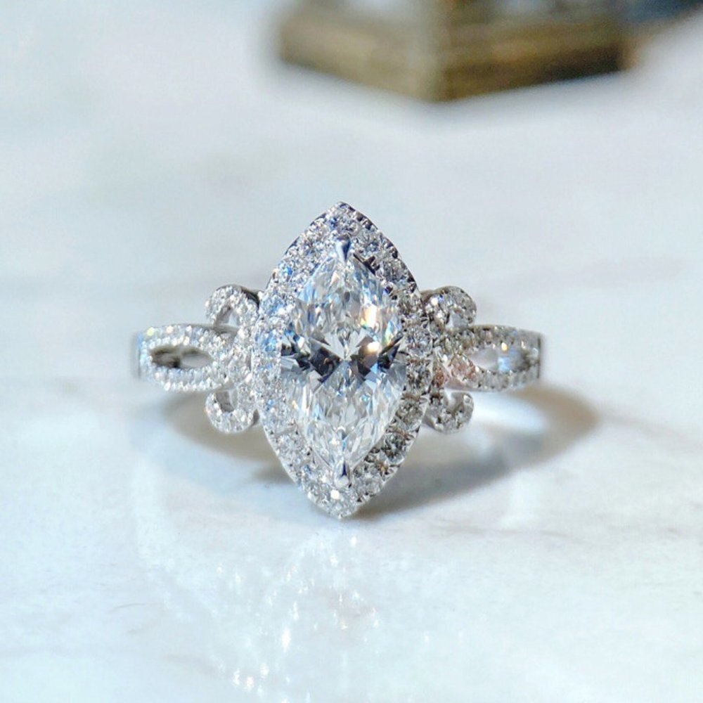 🎀Beautiful Marquis Noble Women Pure Zircon Silver Dainty FashionUNVN12334
